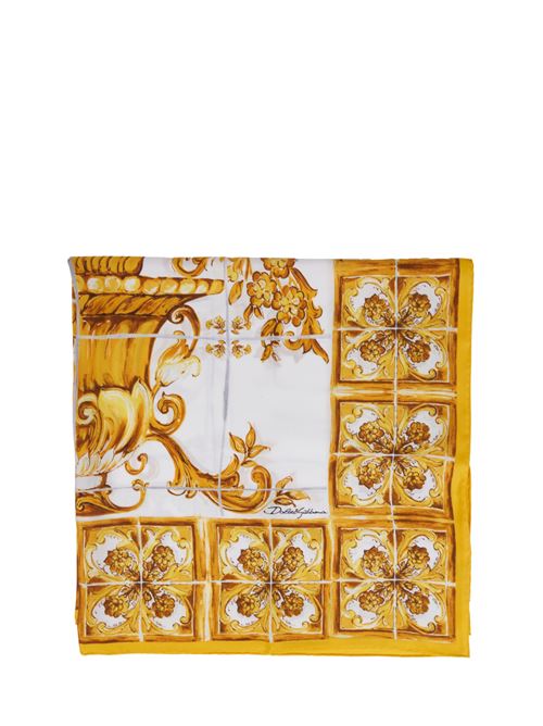 Foulard con Stampa Maiolica in Seta Bianca e Gialla Donna DOLCE & GABBANA | FN090RGDAOZHG3OA